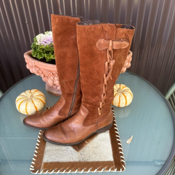 Born Suede & Leather Tall Boots w/Braided Trim - Picture 3 of 15